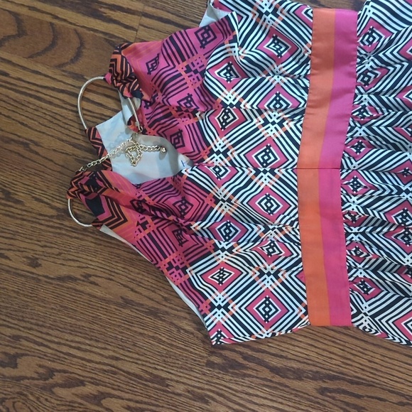 Eliza J Artsy Geometric Print Halter Metallic Necklace Collar Maxi Dress Sz 14 - Picture 8 of 10